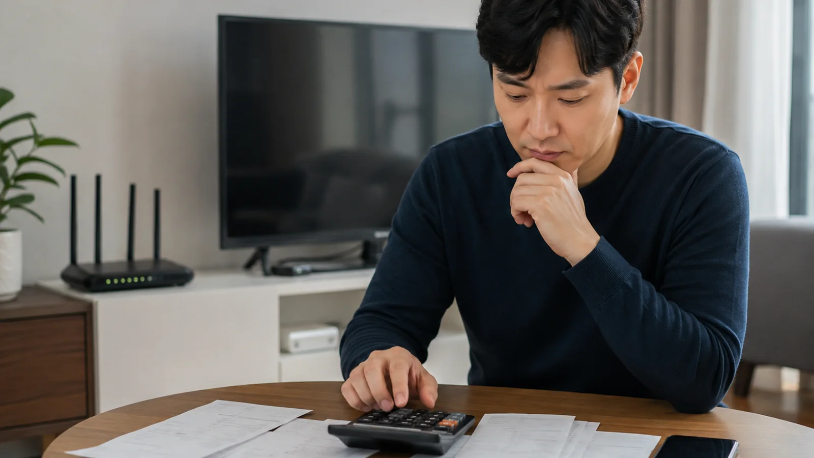 인터넷 신규가입 결합 인터넷·TV·휴대폰 결합 3년 비용을 계산해 보는 가정의 모습